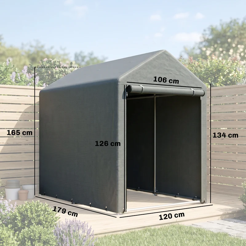 Abri de jardin rangement 120 x 179 x 165 cm protection intempéries porte zippée accès rapide moderne en métal gris foncé 21_0005474