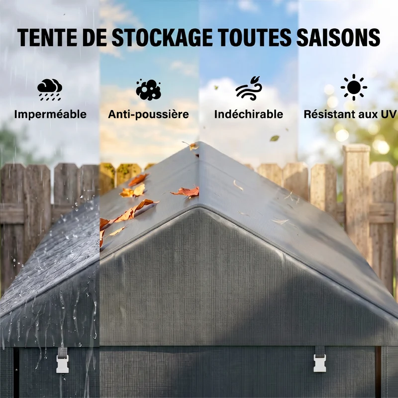 Abri de jardin rangement 120 x 179 x 165 cm protection intempéries porte zippée accès rapide moderne en métal gris foncé 21_0005474
