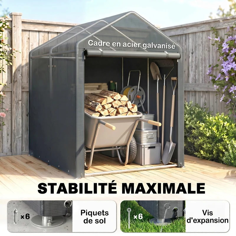 Abri de jardin rangement 120 x 179 x 165 cm protection intempéries porte zippée accès rapide moderne en métal gris foncé 21_0005474