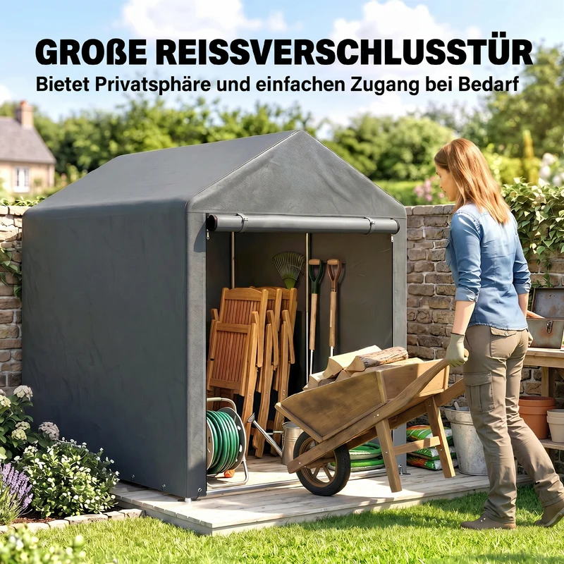 Abri de jardin rangement 120 x 179 x 165 cm protection intempéries porte zippée accès rapide moderne en métal gris foncé 21_0005474