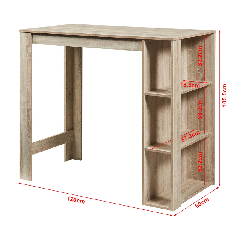Table de bar 3 étagères 120 x 60 x 106 cm effet chêne 03_0010986