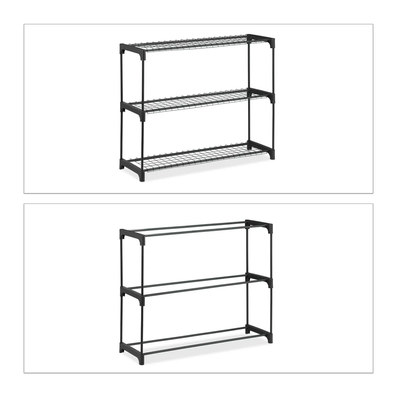 Étagère à plantes intérieur moderne 3 niveaux 60 x 30 x 80 cm en plastique noir 13_0014982