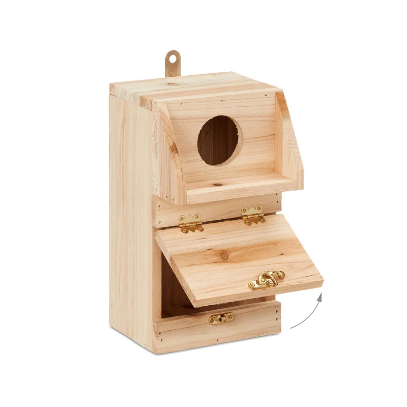 Nichoir en bois de sapin naturel inclinable pour oiseaux de jardin 30 x 25 x 20 cm avec nettoyage facile en bois naturel 13_0014064