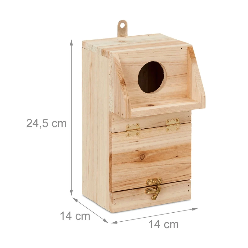 Nichoir en bois de sapin naturel inclinable pour oiseaux de jardin 30 x 25 x 20 cm avec nettoyage facile en bois naturel 13_0014064