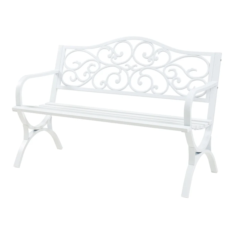Banc de jardin 127 x 53 x 79 cm acier blanc 03_0008963