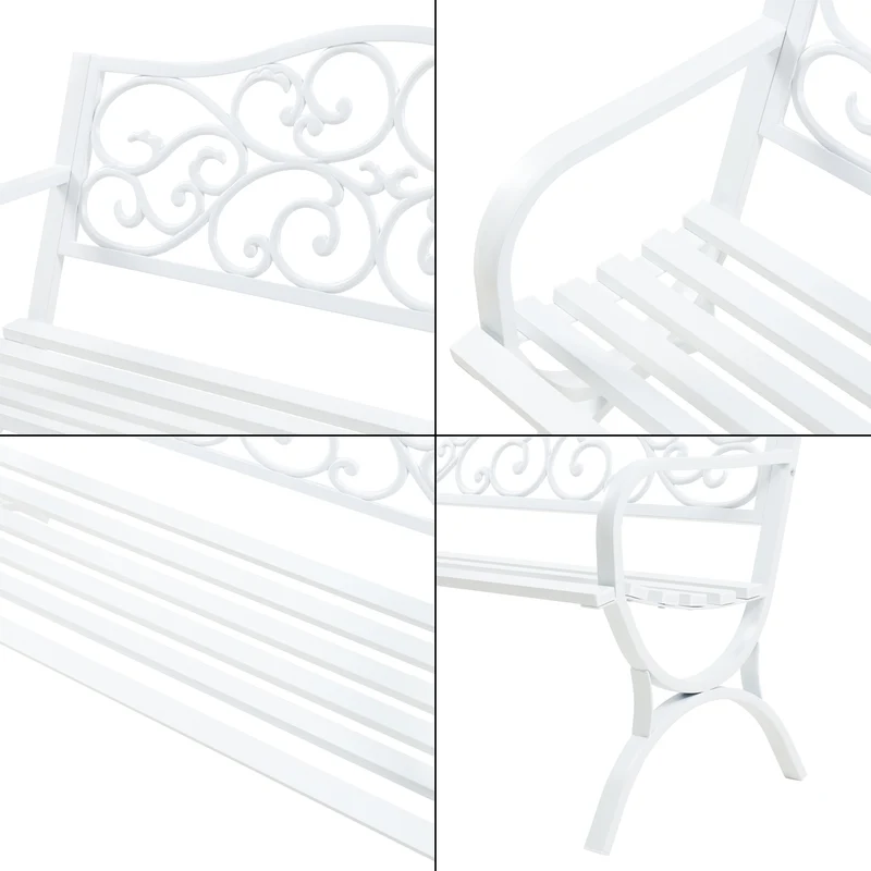 Banc de jardin 127 x 53 x 79 cm acier blanc 03_0008963