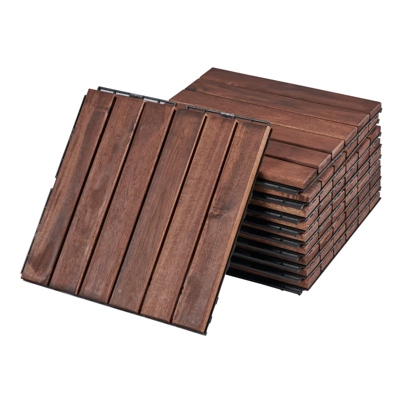 Set de 10 dalles de jardin bois d'acacia 6 lattes 0,9 m² marron 03_0010552