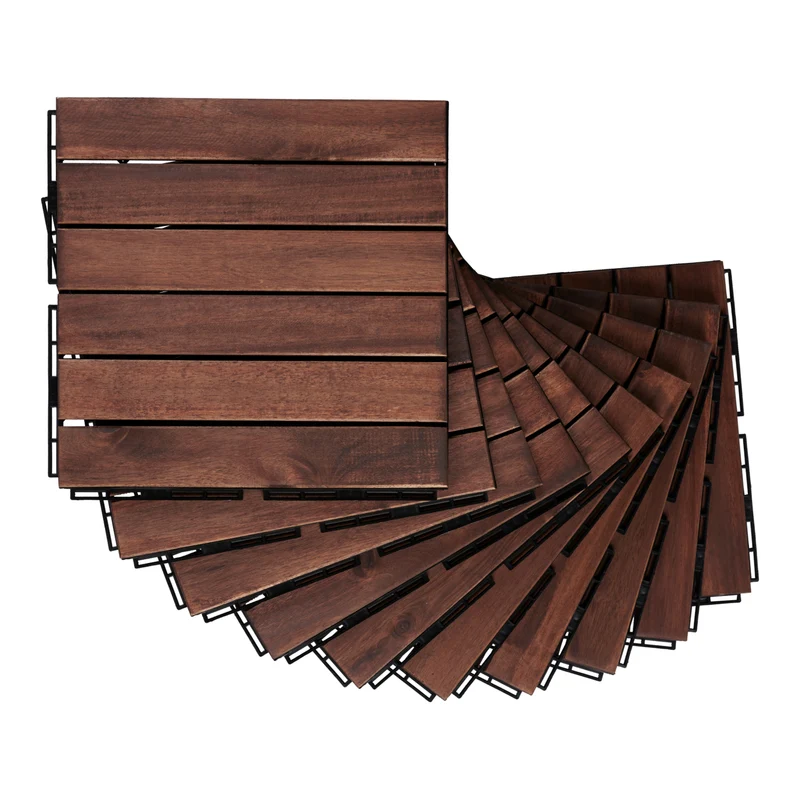 Set de 10 dalles de jardin bois d'acacia 6 lattes 0,9 m² marron 03_0010552