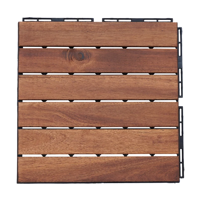 Set de 10 dalles de jardin bois d'acacia 6 lattes 0,9 m² marron 03_0010552