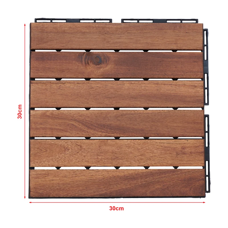 Set de 10 dalles de jardin bois d'acacia 6 lattes 0,9 m² marron 03_0010552