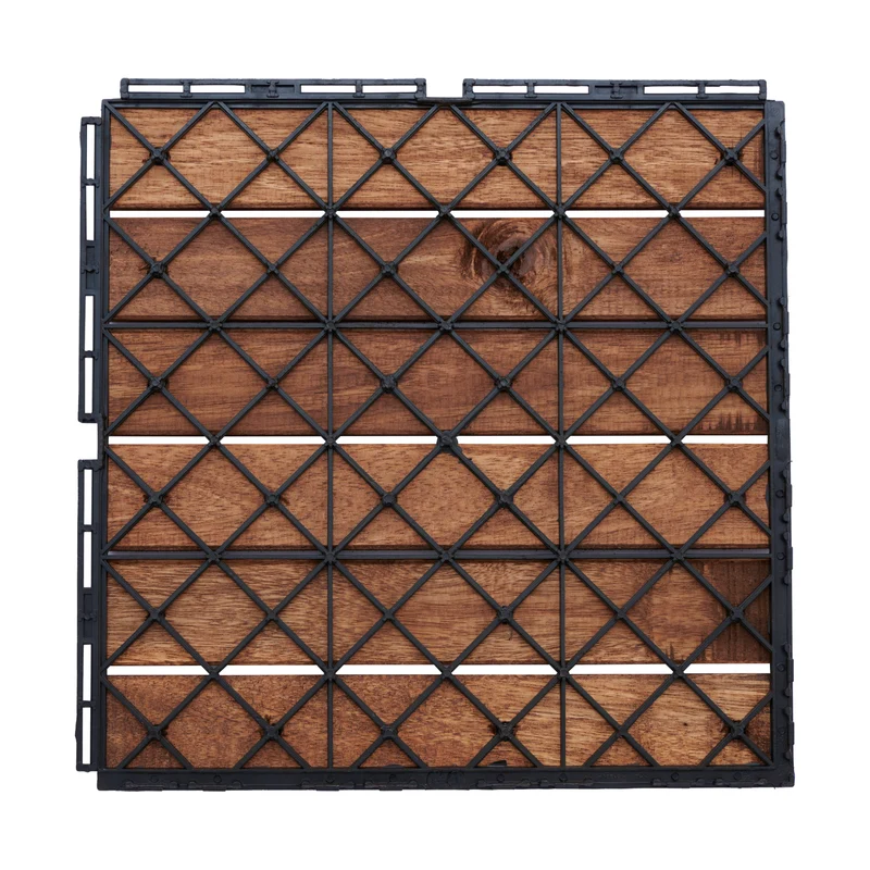 Set de 10 dalles de jardin bois d'acacia 6 lattes 0,9 m² marron 03_0010552