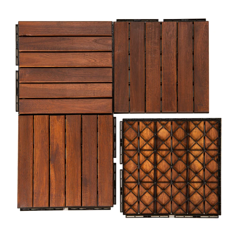 Set de 10 dalles de jardin bois d'acacia 6 lattes 0,9 m² marron 03_0010552
