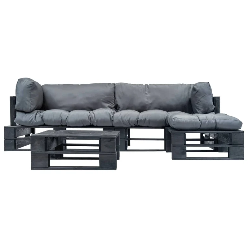 Salon de jardin meuble d'extérieur ensemble de mobilier palette 4 pièces avec coussins gris bois 02_0018369