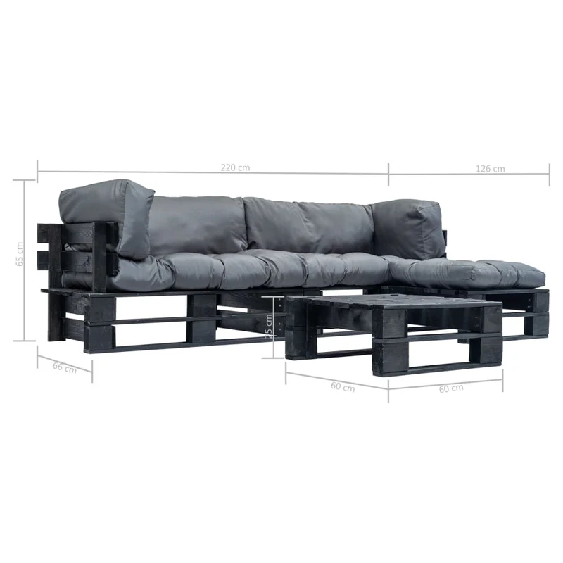 Salon de jardin meuble d'extérieur ensemble de mobilier palette 4 pièces avec coussins gris bois 02_0018369
