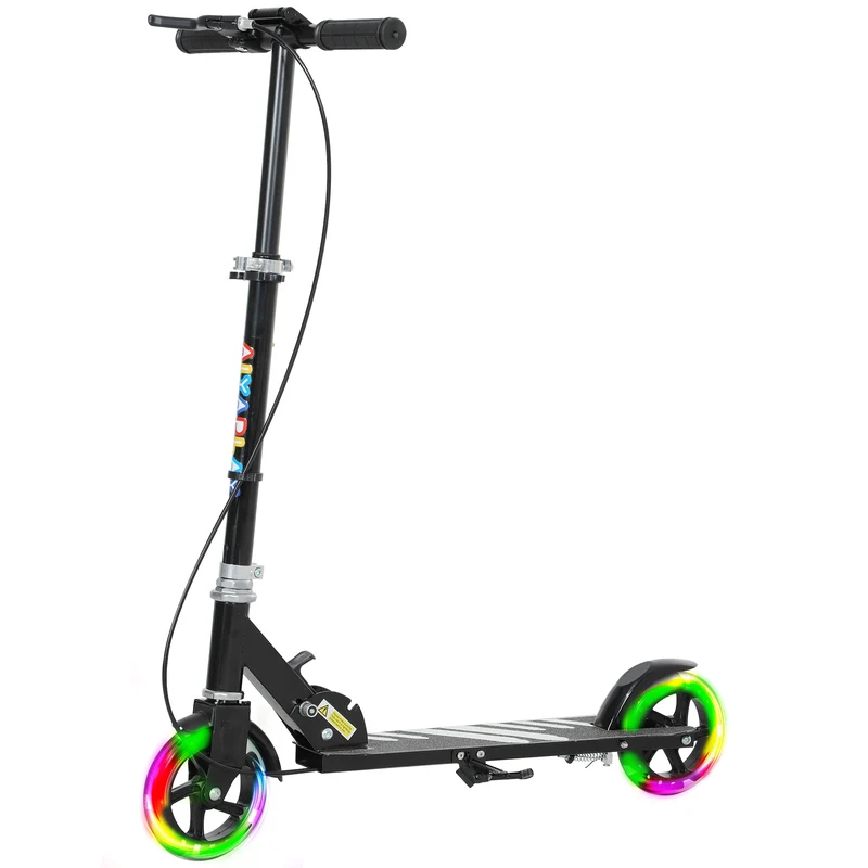 Trottinette pour enfants pliable guidon réglable 73 x 36 x 73-89 cm roues lumineuses frein double moderne en métal noir 21_0000690