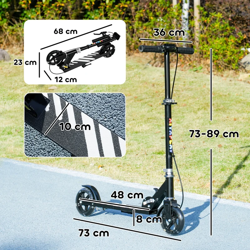 Trottinette pour enfants pliable guidon réglable 73 x 36 x 73-89 cm roues lumineuses frein double moderne en métal noir 21_0000690