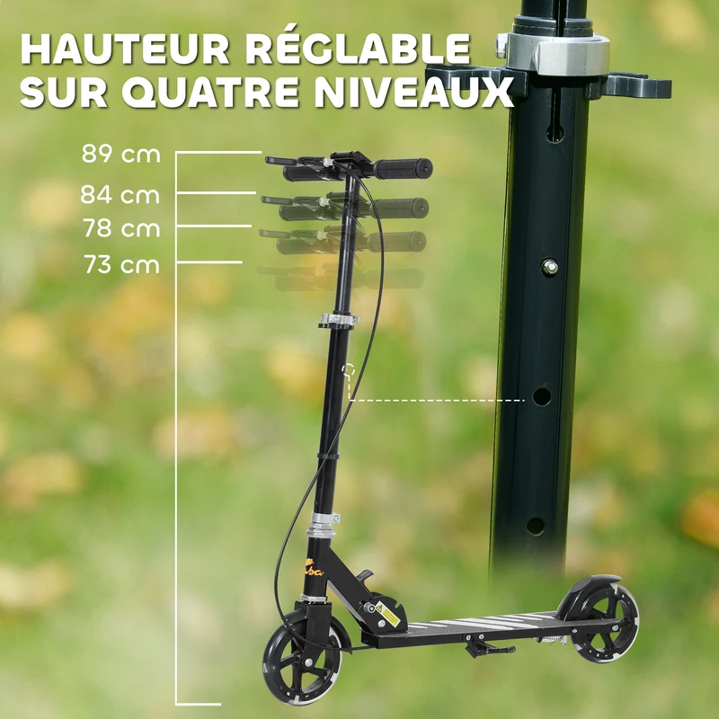 Trottinette pour enfants pliable guidon réglable 73 x 36 x 73-89 cm roues lumineuses frein double moderne en métal noir 21_0000690