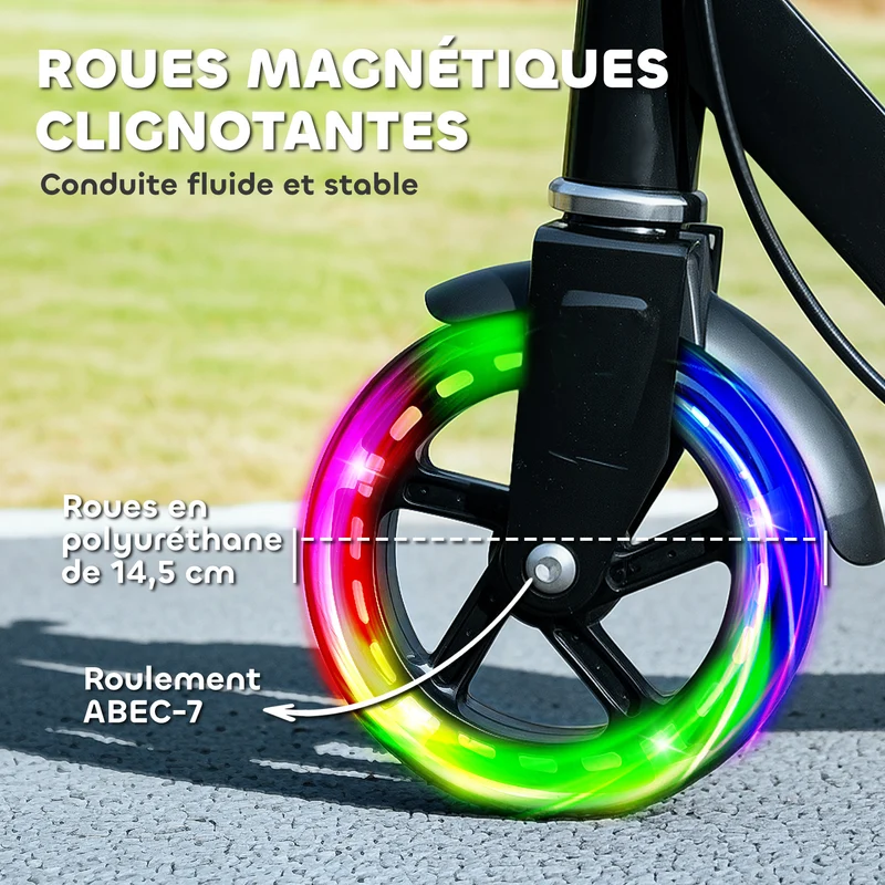 Trottinette pour enfants pliable guidon réglable 73 x 36 x 73-89 cm roues lumineuses frein double moderne en métal noir 21_0000690
