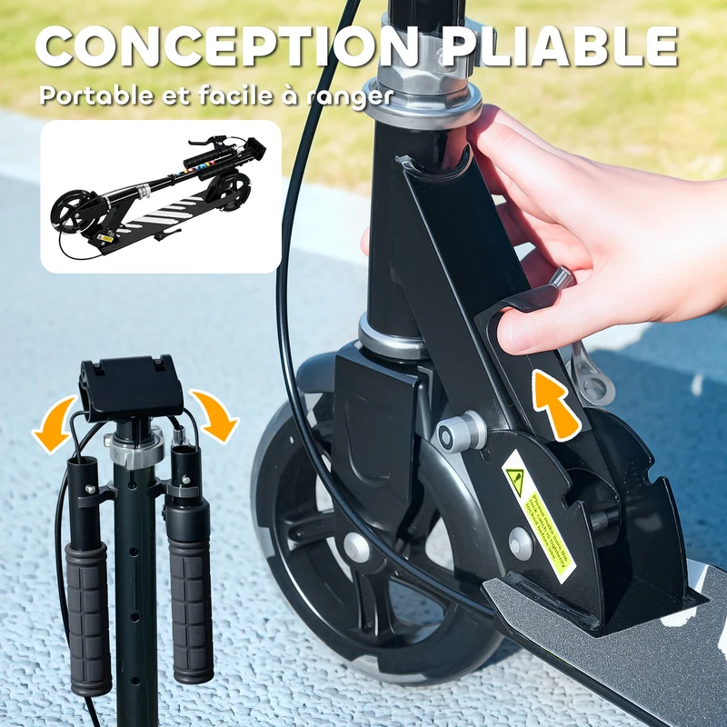 Trottinette pour enfants pliable guidon réglable 73 x 36 x 73-89 cm roues lumineuses frein double moderne en métal noir 21_0000690