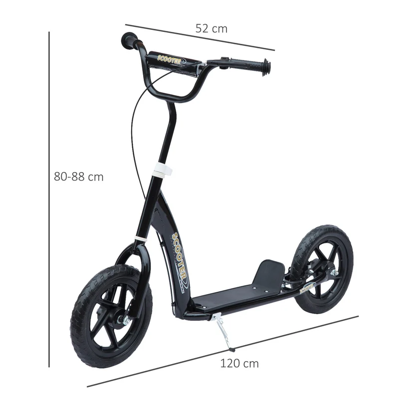 Trottinette pour enfants 5-12 ans 2 roues 120 x 52 x 88 cm guidon réglable frein arrière moderne tendance en acier noir 21_0000675