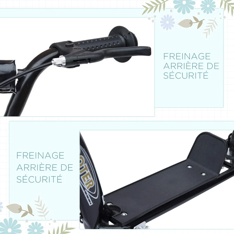 Trottinette pour enfants 5-12 ans 2 roues 120 x 52 x 88 cm guidon réglable frein arrière moderne tendance en acier noir 21_0000675