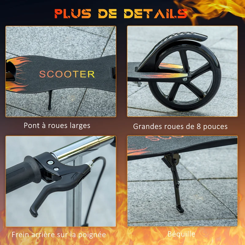 Trottinette pliable pour enfant 86 x 35 x 93-103 cm guidon 3 positions double frein antidérapant moderne en métal noir 21_0000681