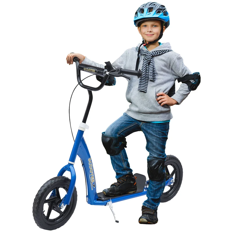 Trottinette enfant à 2 roues 120 x 52 x 80-88 cm guidon réglable et plateau antidérapant moderne épuré en acier bleu 21_0000676