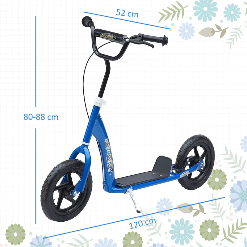 Trottinette enfant à 2 roues 120 x 52 x 80-88 cm guidon réglable et plateau antidérapant moderne épuré en acier bleu 21_0000676