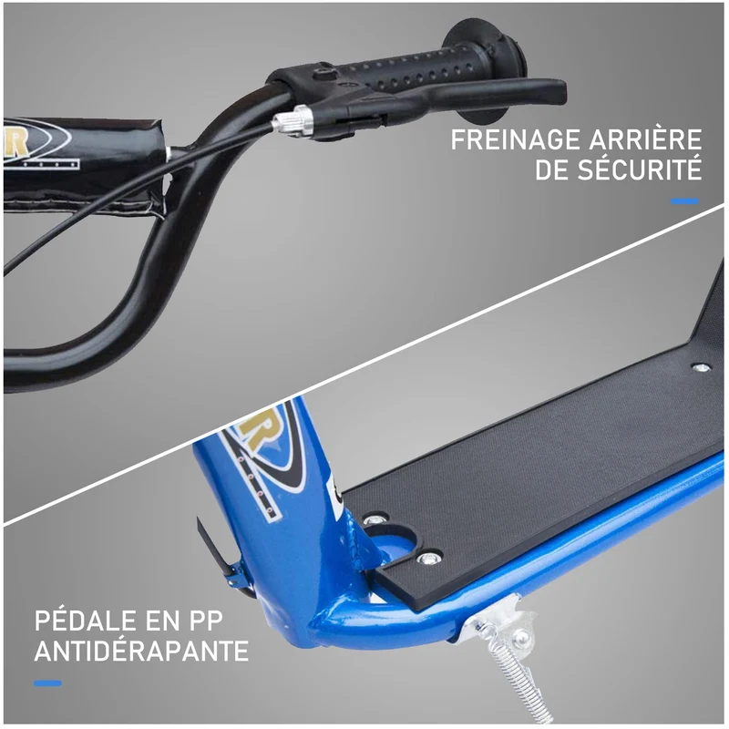 Trottinette enfant à 2 roues 120 x 52 x 80-88 cm guidon réglable et plateau antidérapant moderne épuré en acier bleu 21_0000676