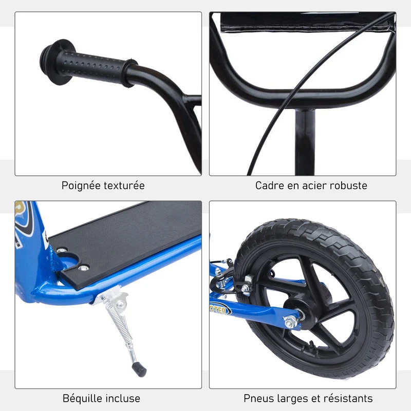 Trottinette enfant à 2 roues 120 x 52 x 80-88 cm guidon réglable et plateau antidérapant moderne épuré en acier bleu 21_0000676