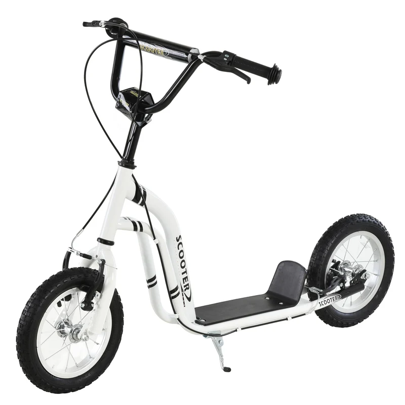 Trottinette enfant tout terrain 120 x 58 x 95 cm grandes roues pneumatiques double freins contemporain en acier blanc 21_0000668