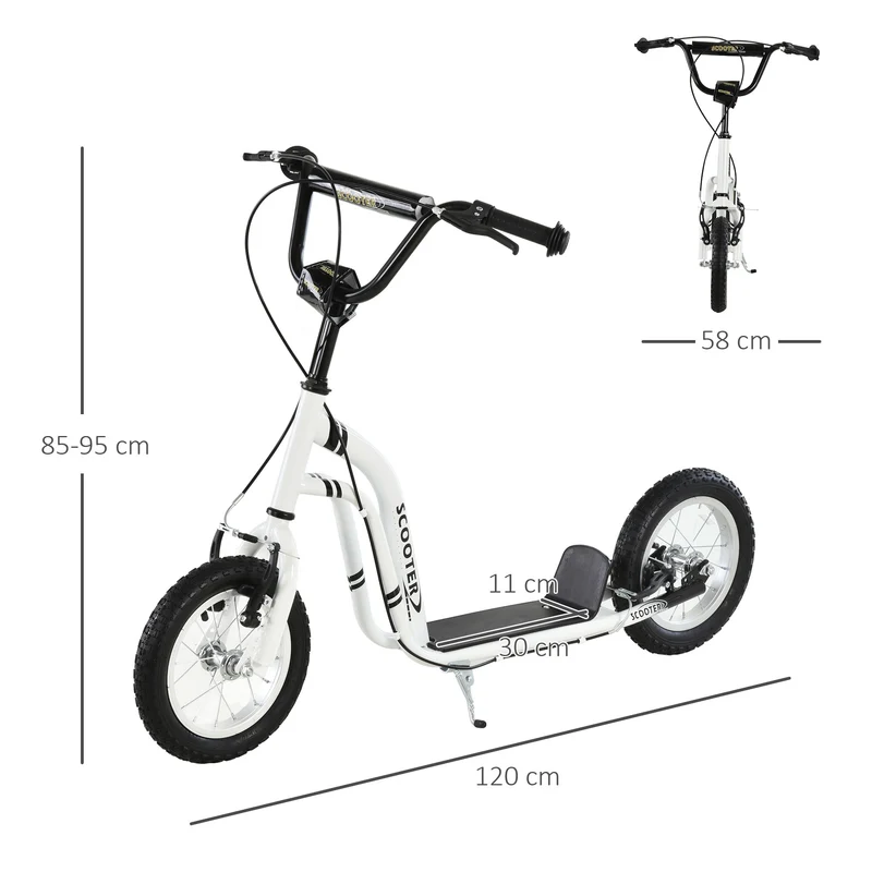 Trottinette enfant tout terrain 120 x 58 x 95 cm grandes roues pneumatiques double freins contemporain en acier blanc 21_0000668
