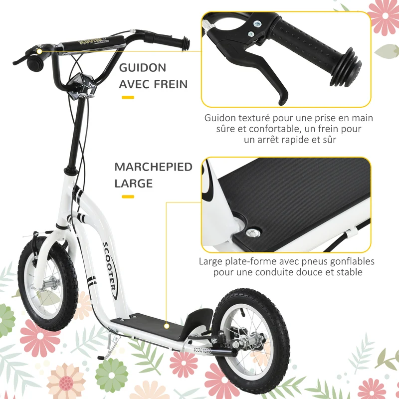 Trottinette enfant tout terrain 120 x 58 x 95 cm grandes roues pneumatiques double freins contemporain en acier blanc 21_0000668