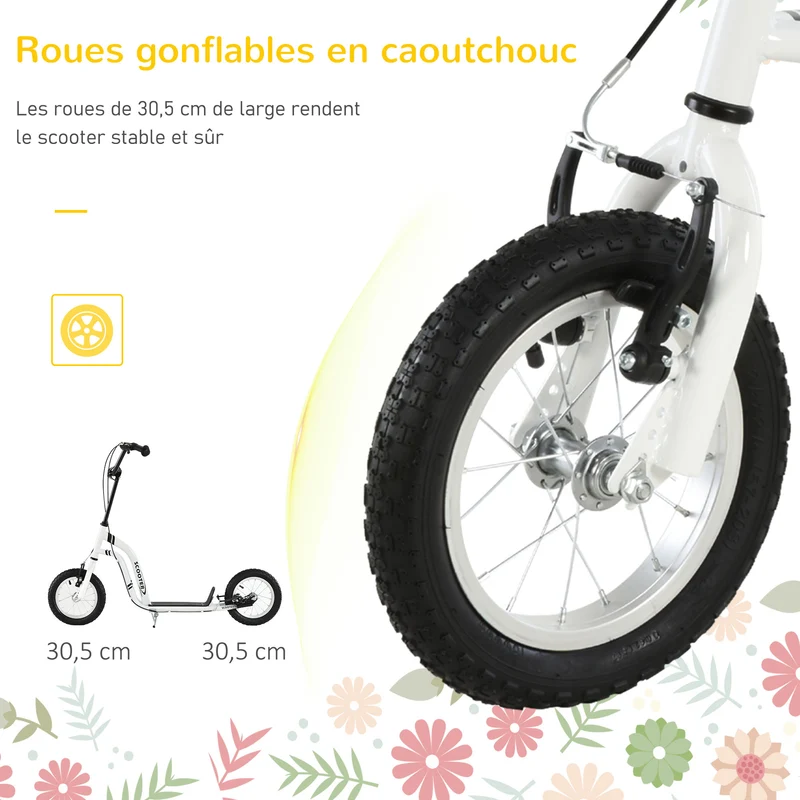 Trottinette enfant tout terrain 120 x 58 x 95 cm grandes roues pneumatiques double freins contemporain en acier blanc 21_0000668