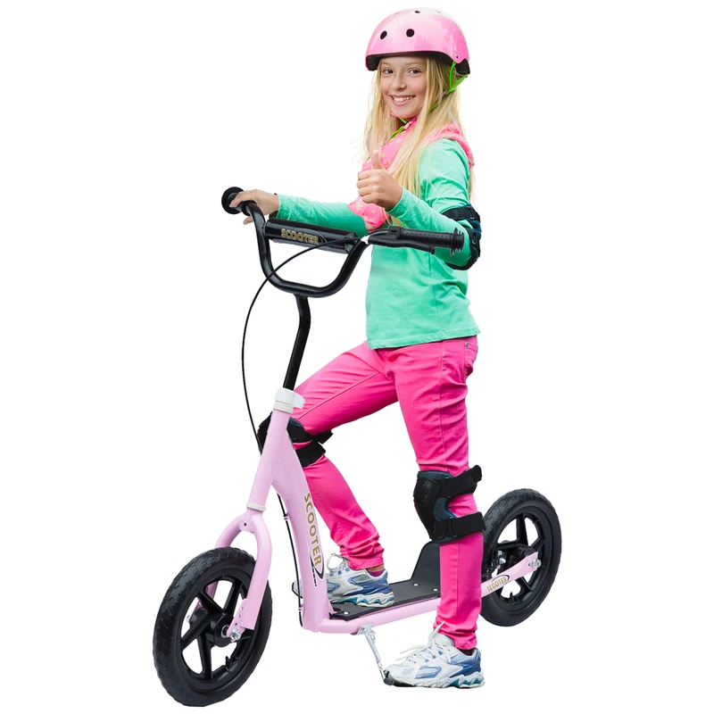 Trottinette enfant 2 roues jardin 120 x 52 x 88 cm guidon réglable plateau antidérapant moderne léger en acier rose 21_0000677
