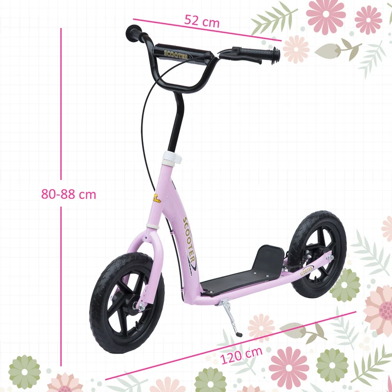 Trottinette enfant 2 roues jardin 120 x 52 x 88 cm guidon réglable plateau antidérapant moderne léger en acier rose 21_0000677