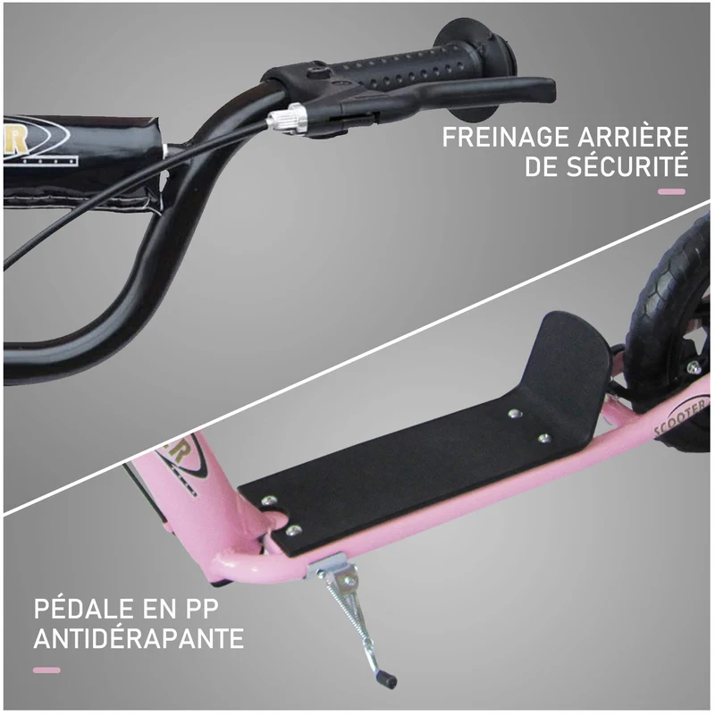 Trottinette enfant 2 roues jardin 120 x 52 x 88 cm guidon réglable plateau antidérapant moderne léger en acier rose 21_0000677