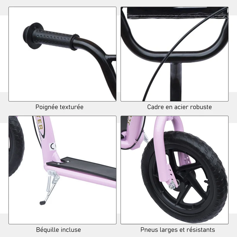 Trottinette enfant 2 roues jardin 120 x 52 x 88 cm guidon réglable plateau antidérapant moderne léger en acier rose 21_0000677