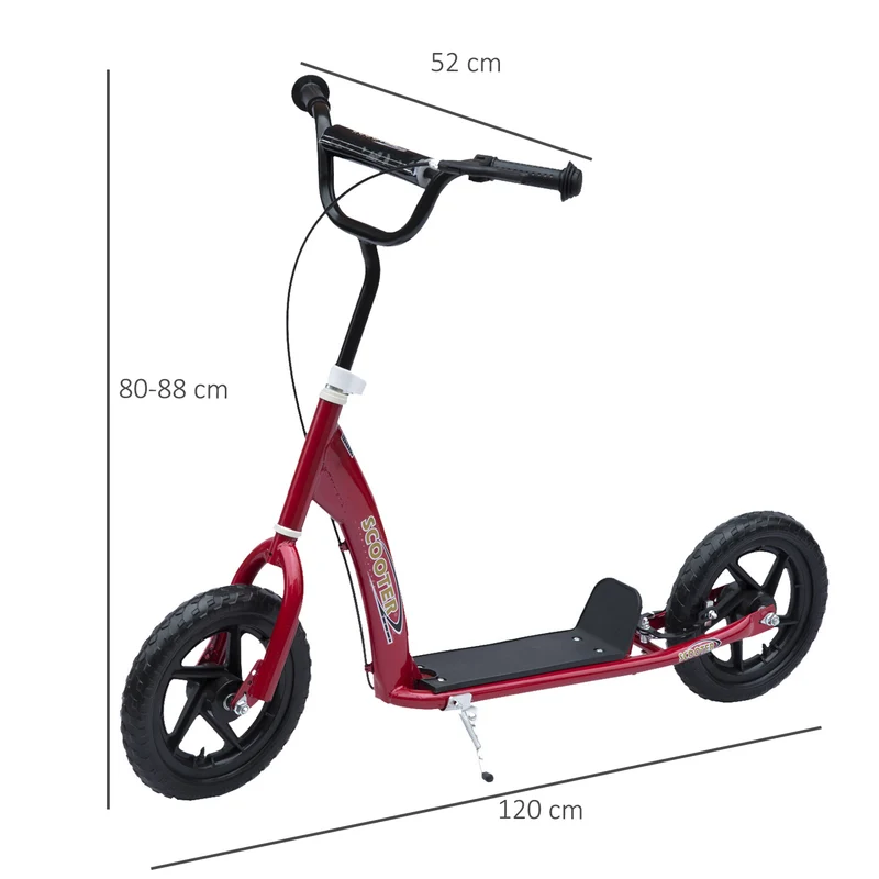 Trottinette enfant 2 roues 120 x 52 x 88 cm guidon réglable roues 30 cm pour 5 à 12 ans moderne épuré en acier rouge 21_0000678