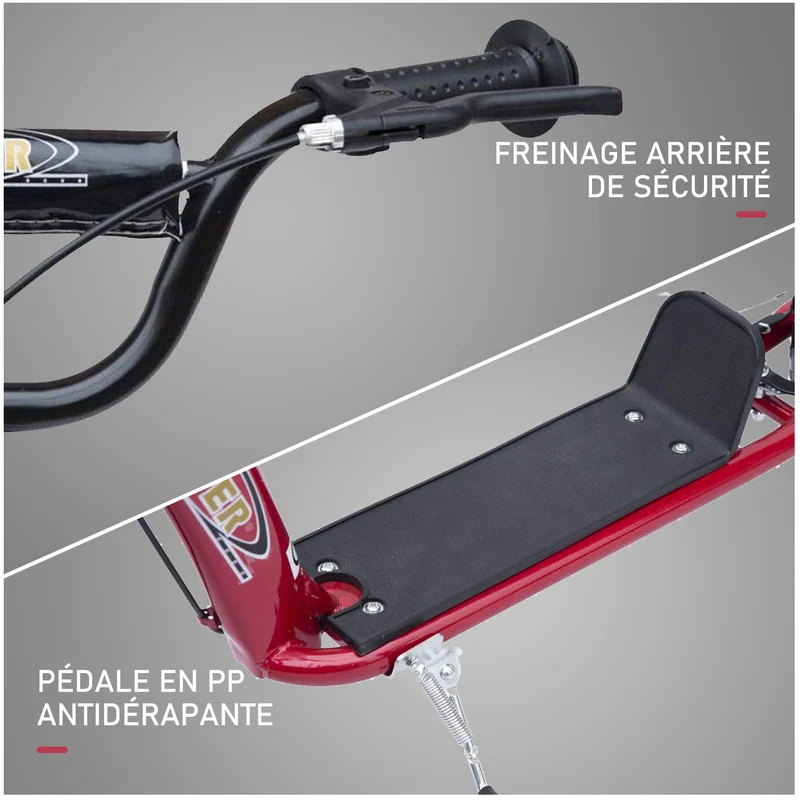 Trottinette enfant 2 roues 120 x 52 x 88 cm guidon réglable roues 30 cm pour 5 à 12 ans moderne épuré en acier rouge 21_0000678