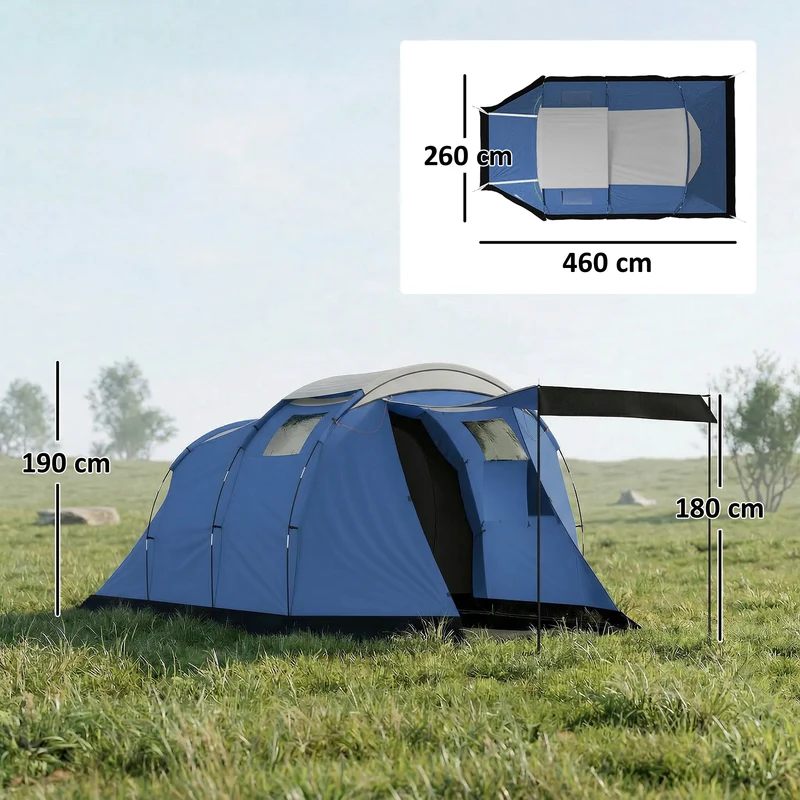Tente de camping tunnel 460 x 260 x 190 cm imperméable 3000 mm auvent spacieux design moderne en polyester bleu foncé 21_0006570