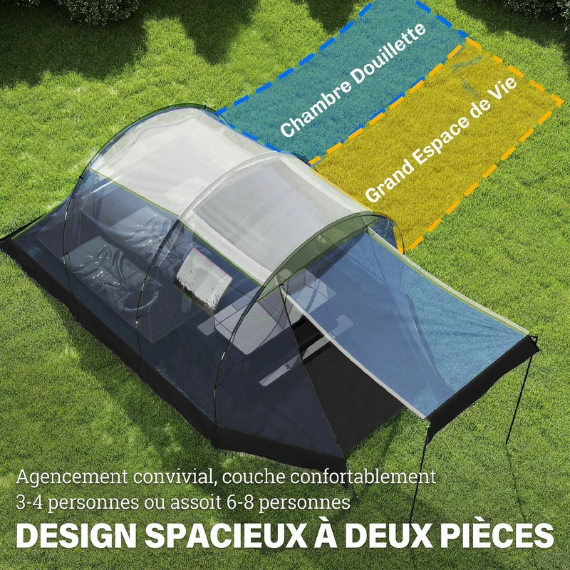 Tente de camping tunnel 460 x 260 x 190 cm imperméable 3000 mm auvent spacieux design moderne en polyester bleu foncé 21_0006570
