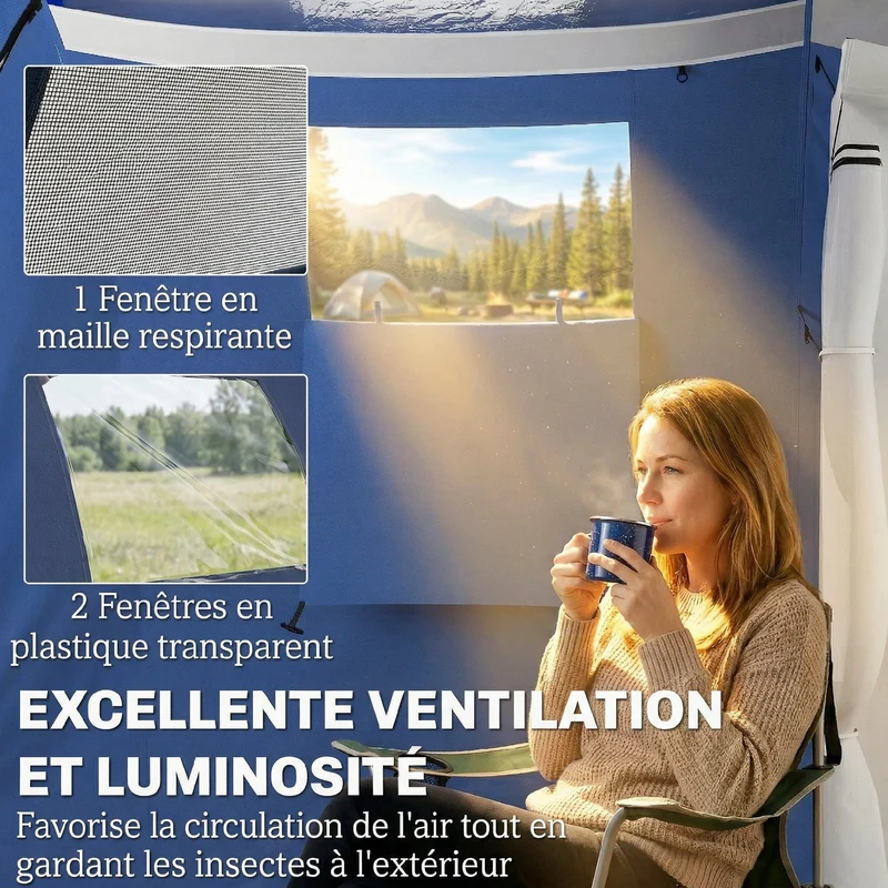 Tente de camping tunnel 460 x 260 x 190 cm imperméable 3000 mm auvent spacieux design moderne en polyester bleu foncé 21_0006570