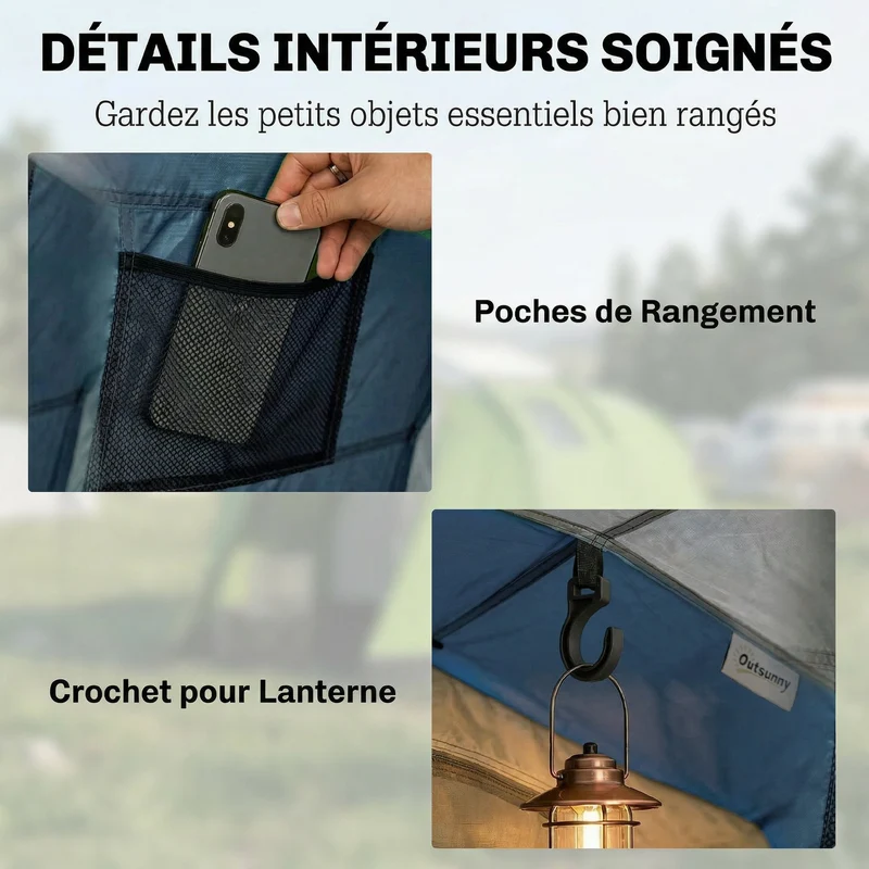 Tente de camping tunnel 460 x 260 x 190 cm imperméable 3000 mm auvent spacieux design moderne en polyester bleu foncé 21_0006570