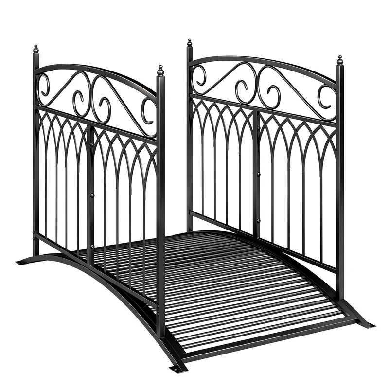 Pont de jardin décoratif 135.5 x 74 x 91 cm garde-corps sécurisé résistant aux intempéries style classique en métal noir 21_0005705