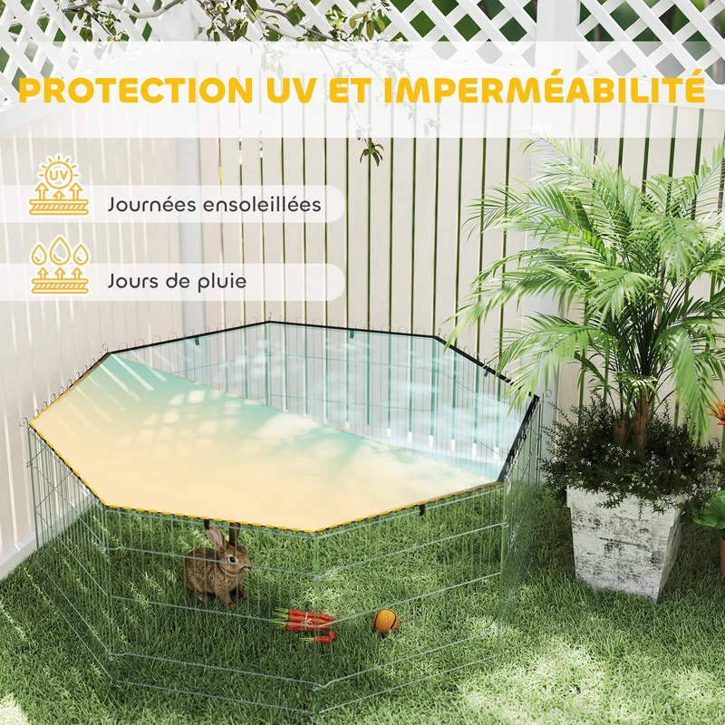 Parc pour chien modulable octogone 150 x 150 x 60 cm pliable porte verrouillable extérieur moderne épuré en métal argent 21_0007401