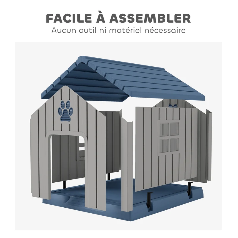 Niche pour chien extérieure jardin terrasse 85 x 79 x 82 cm plancher surélevé aérations rustique design cosy en PP gris 21_0007314