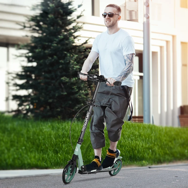 Trottinette pliable pour adultes 91 x 36 x 104 cm guidon réglable double frein design contemporain en aluminium vert 21_0006948