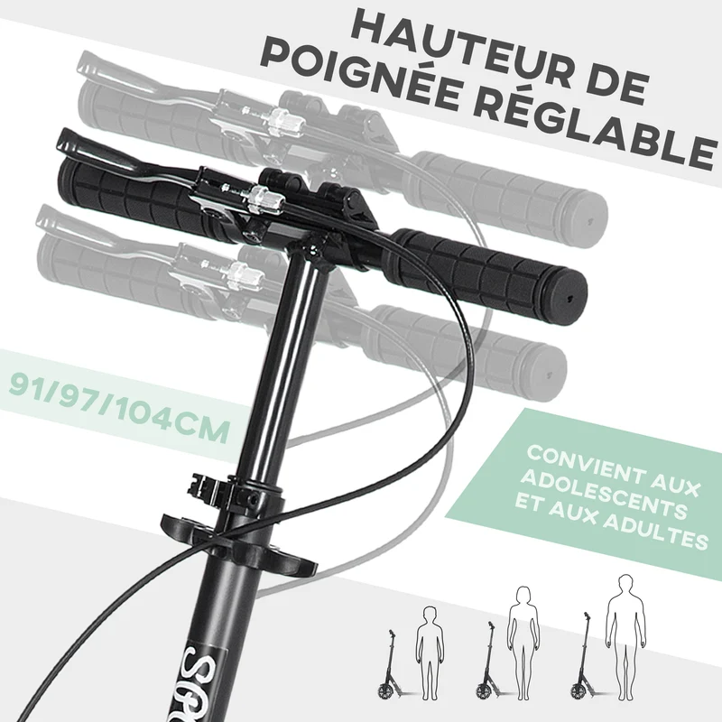 Trottinette pliable pour adultes 91 x 36 x 104 cm guidon réglable double frein design contemporain en aluminium vert 21_0006948