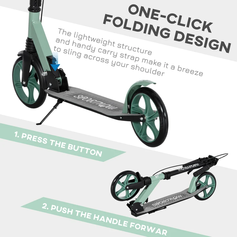 Trottinette pliable pour adultes 91 x 36 x 104 cm guidon réglable double frein design contemporain en aluminium vert 21_0006948